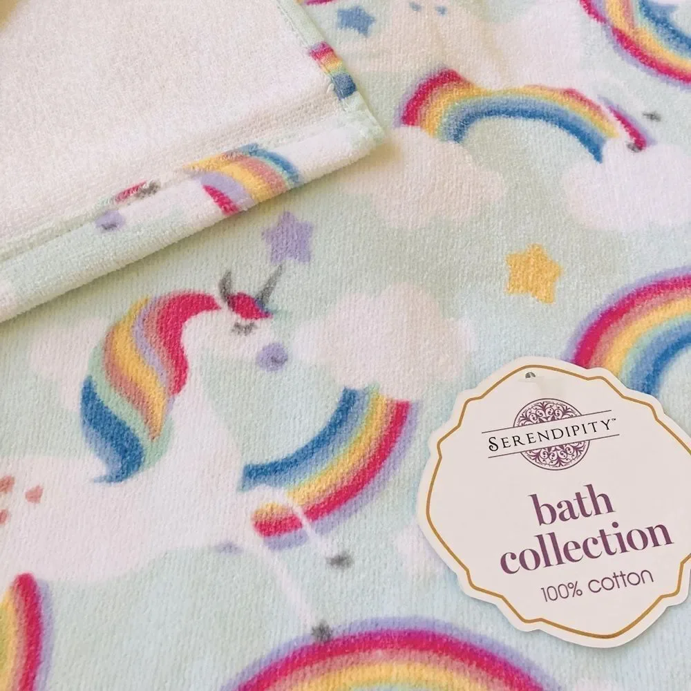 Rainbow Unicorn Print Cotton Bath & Hand Towels Set